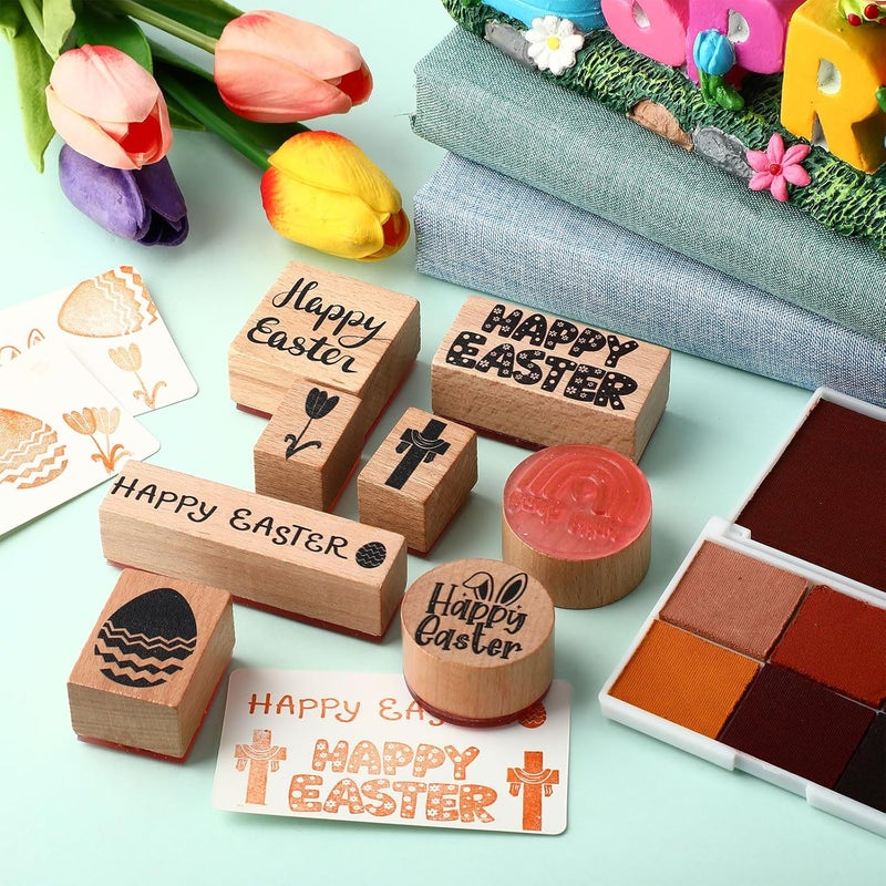 Supervitae 8 Pcs Easter Day Rubber Stamp Set Wooden Rubber Stamps Vintage Wooden Rubber Art Stamps for Crafting and DIY Scrapbooking Card Making Hand Book - Image 5
